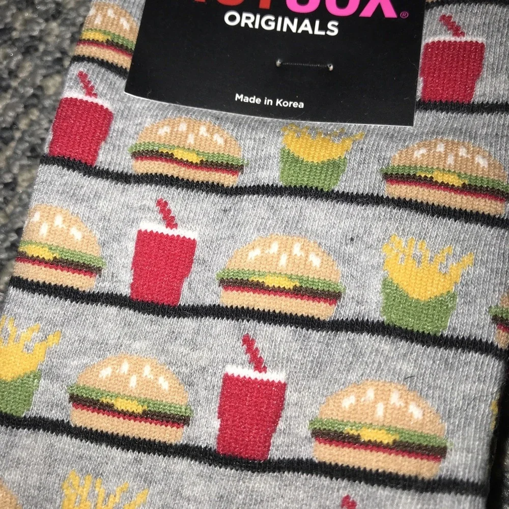 WOMENS 1 PAIR HOTSOX HAMBURGER‎ FRENCH FRIES DRINK GRAY MULTI-COLOR CREW SOCKS